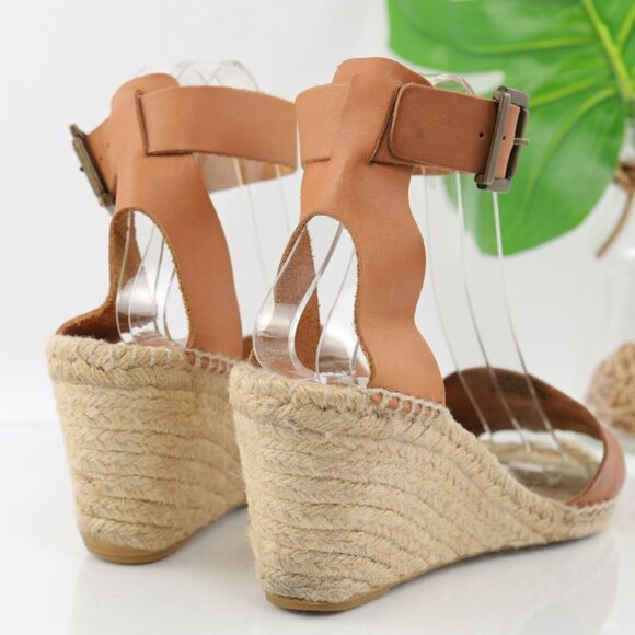 Sundance Picon Womens Sandal Size 9.5 Tan Cognac Wedge Espadrille Ankle Strap - Picture 5 of 12